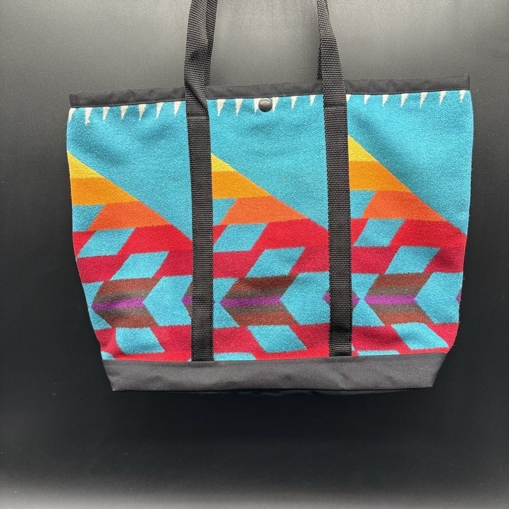 Justin Kraff Southwestern Wool Tote Bag Turquoise Red Aztec Pattern Made USA - Picture 8 of 14
